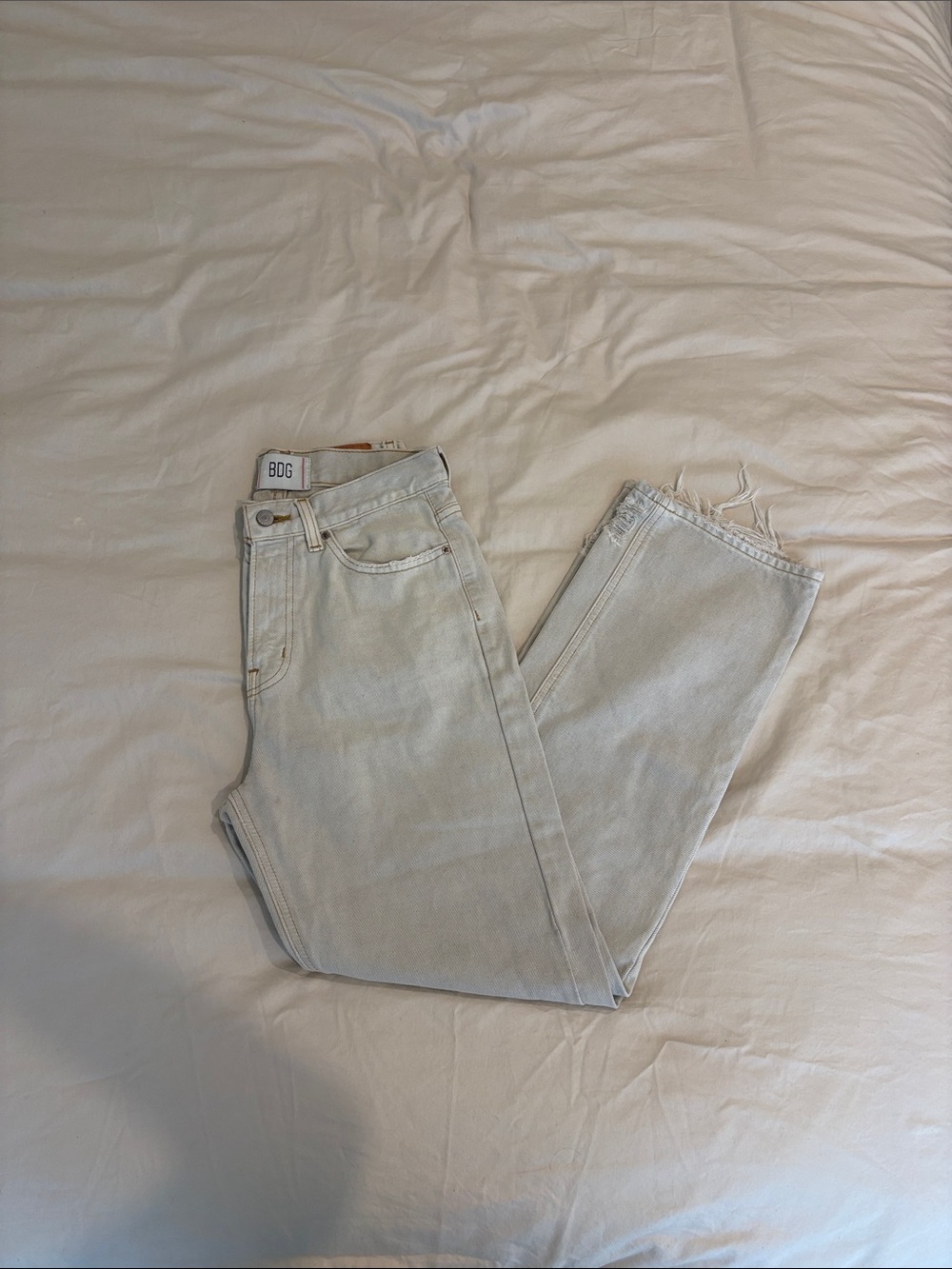 BDG Cream Cowboy Jeans with Raw Hem